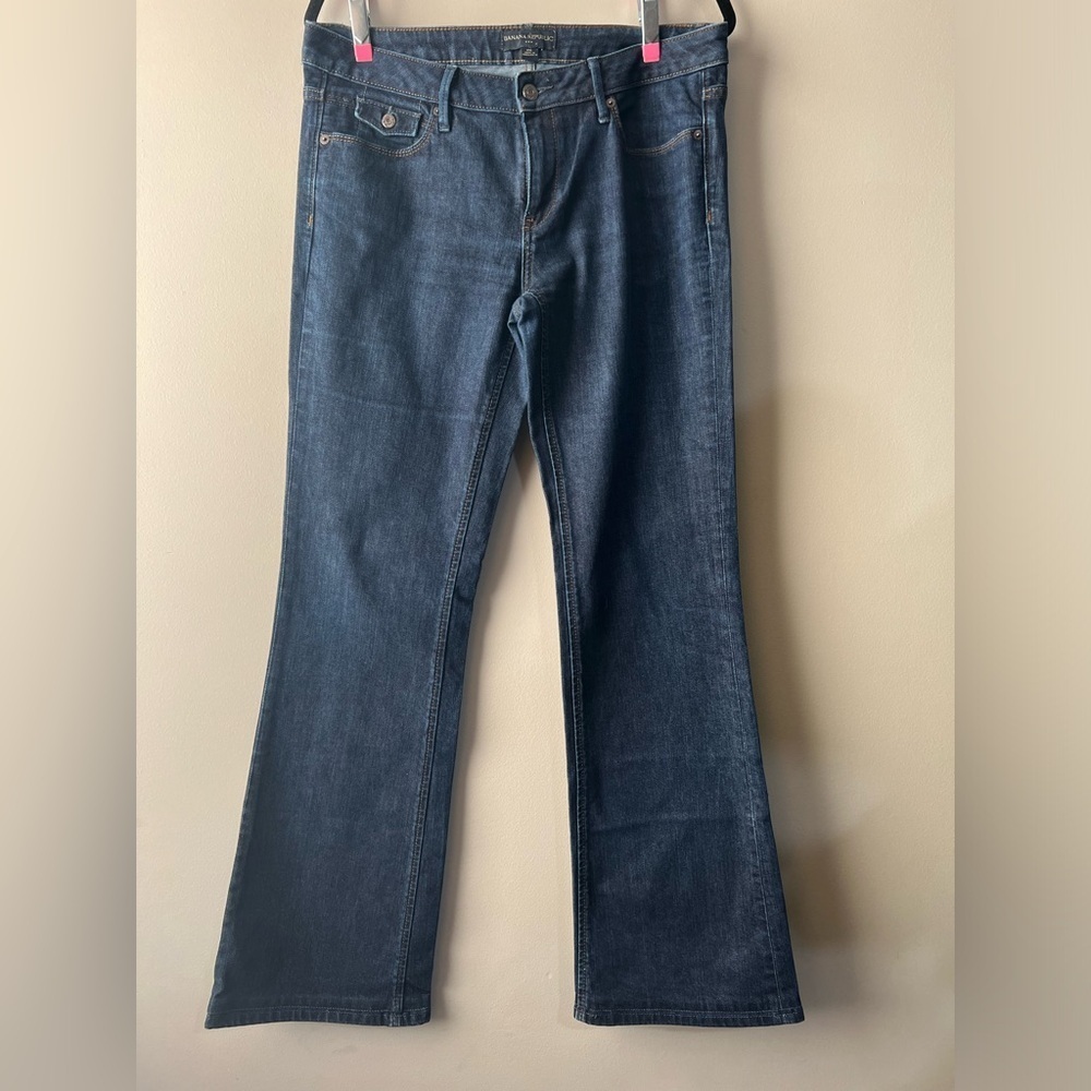 Banana Republic Wide Leg Mid Rise Dark Blue Denim Jeans Sz 10 L long Tall